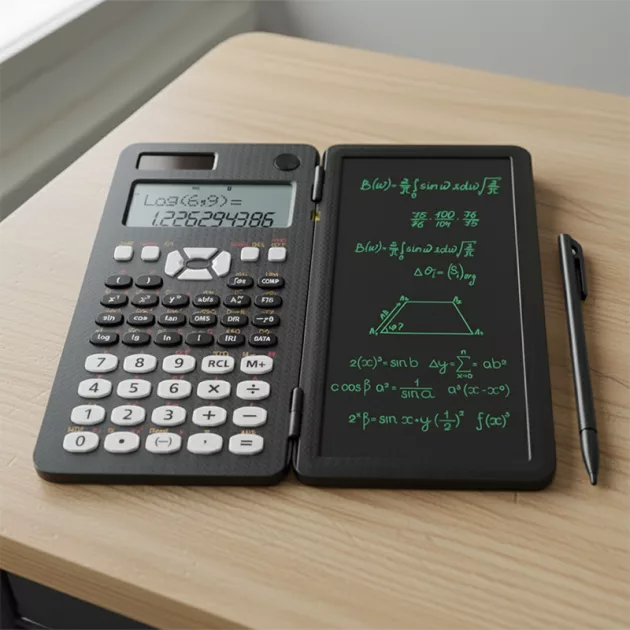 scientific calculator, foldable calculator, solar calculator, calculator with notepad