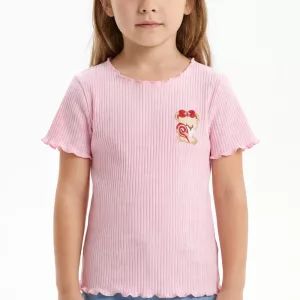 Söt sommar-T-shirt i bomull med volangfåll för flickor